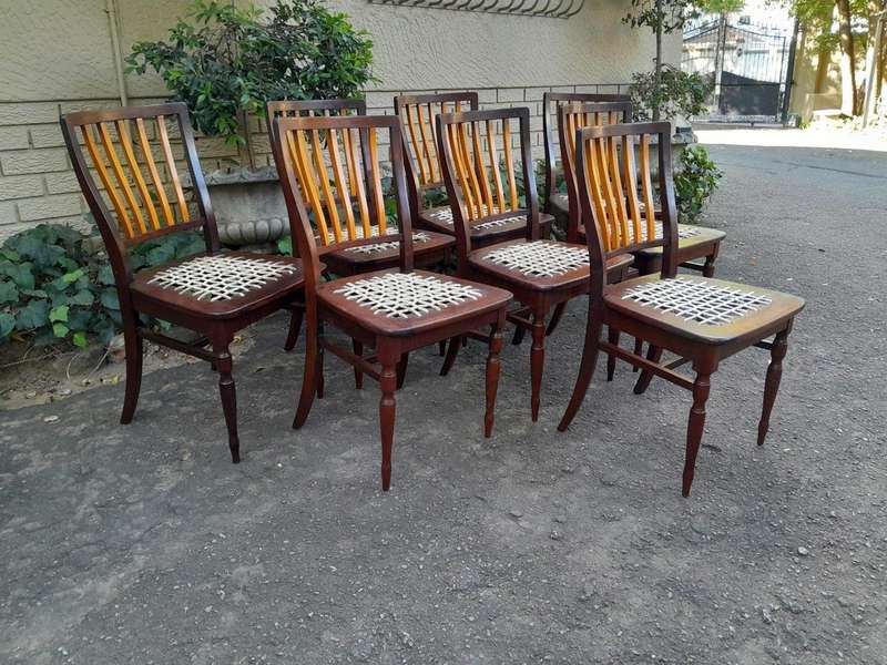 A Late 19thCentury  Early 20th Century Yellowwood Dining Table  with A 20th Century Set of Eigh...
