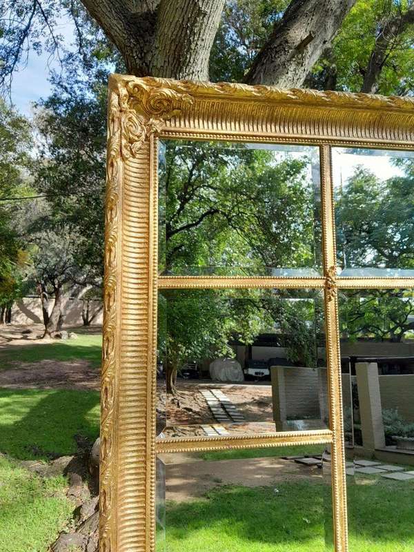 A Custom-made for The Crown Collection Bevelled Mirror in a Hand-made and Gilded with Gold Leaf W...