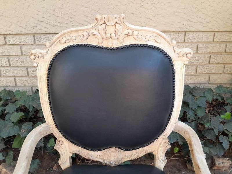 A 20th Century Pair Of French Style Carved Oak Armchairs In A Contemporary Bleached Finish And Up...