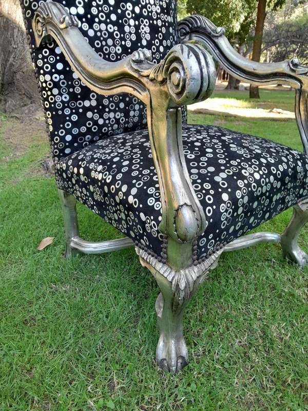A 20th Century French Style Ornately Carved Pair Of Arm Chairs Hand Gilded And Upholstered In A D...