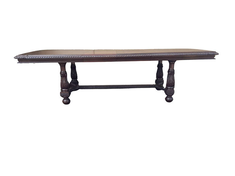 A 20th Century Carved Rosewood Dining / Refectory / Entrance Table With Two Extending Leaves