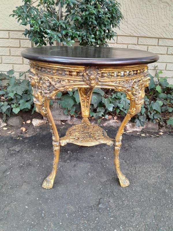 A 19th Century Pair of Original Victorian Britannia  Cast Iron Pub Tables with Teak Wooden Tops ...