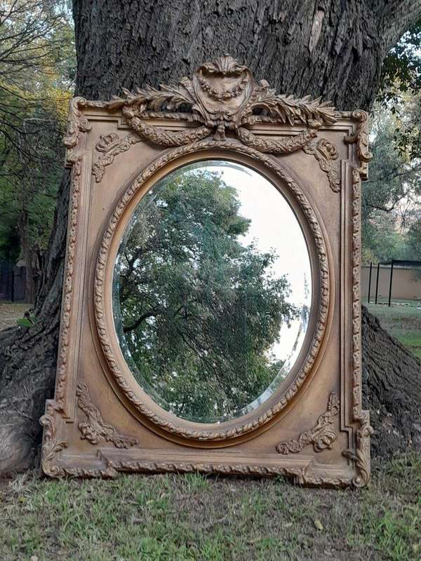 A French Rococo Style Ornately Carved and Gilded Bevelled Mirror