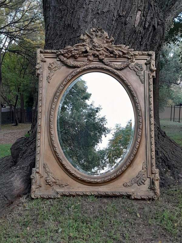 A French Rococo Style Ornately Carved and Gilded Bevelled Mirror