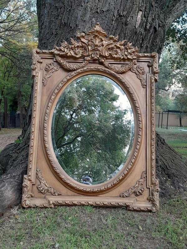 A French Rococo Style Ornately Carved and Gilded Bevelled Mirror