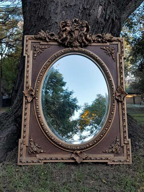 A French Rococo Style Ornately Carved and Gilded Bevelled Mirror