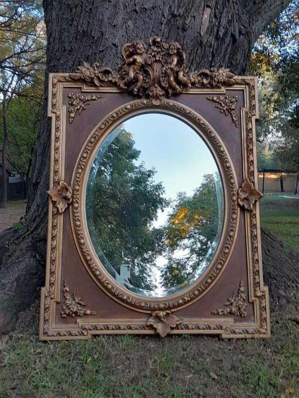 A French Rococo Style Ornately Carved and Gilded Bevelled Mirror