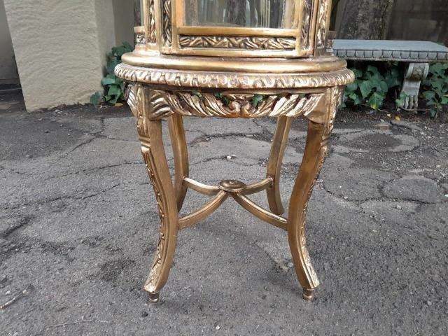 A French Style Gilded Cylindrical Display Cabinet / Vitrine With Marble Top