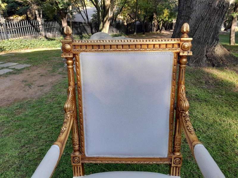 A Pair of French Style Ornately Carved Giltwood Arm Chairs