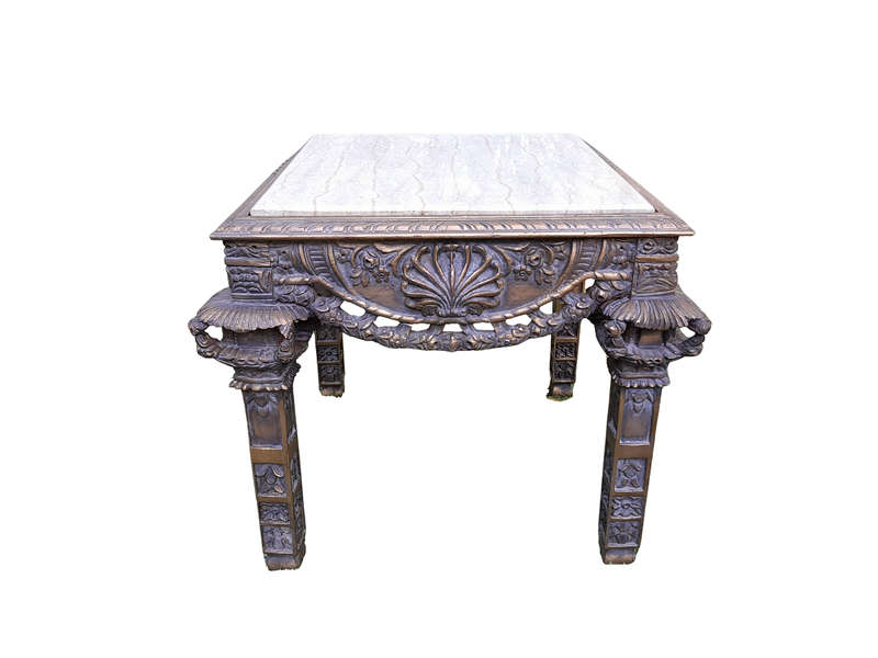A 20th Century French Style Ornately Carved And Gilded Table / Side Table with Cream Marble Top