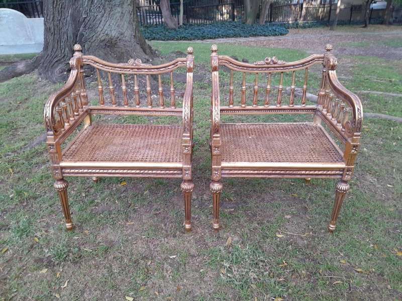A 20th Century 3 Piece French Style Occasional Suite of a Settee and 2 Arm Chairs in Rattan
