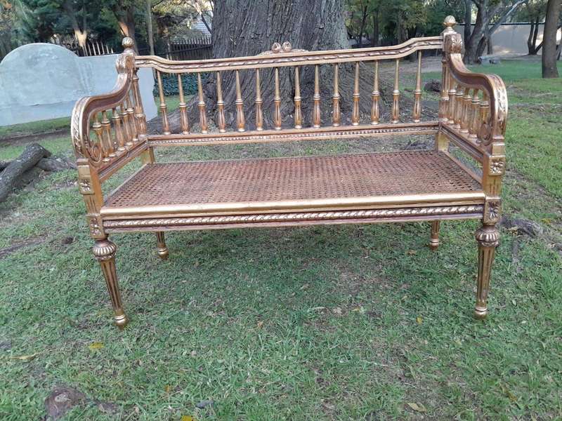 A 20th Century 3 Piece French Style Occasional Suite of a Settee and 2 Arm Chairs in Rattan