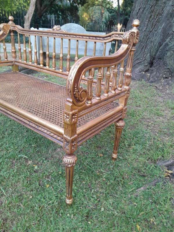 A 20th Century 3 Piece French Style Occasional Suite of a Settee and 2 Arm Chairs in Rattan
