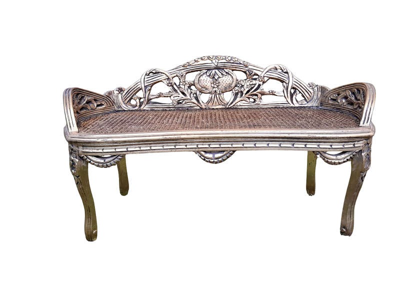 A French Style Ornately Carved and Hand- Gilded Rattan Bench / Settee