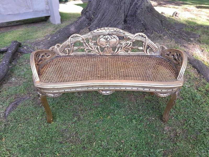 A French Style Ornately Carved and Hand- Gilded Rattan Bench / Settee