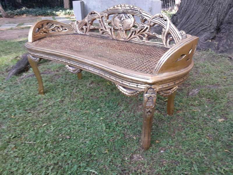 A French Style Ornately Carved and Hand- Gilded Rattan Bench / Settee