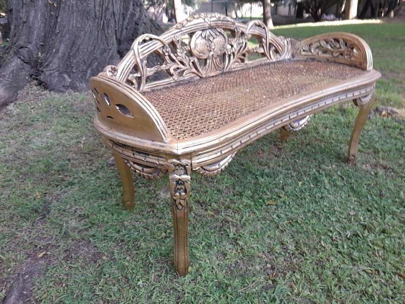 A French Style Ornately Carved and Hand- Gilded Rattan Bench / Settee