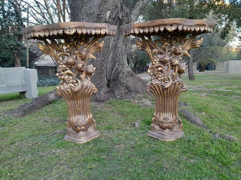 A Pair of Large French Style Carved and Gilded Wall Sconces Or Console Tables