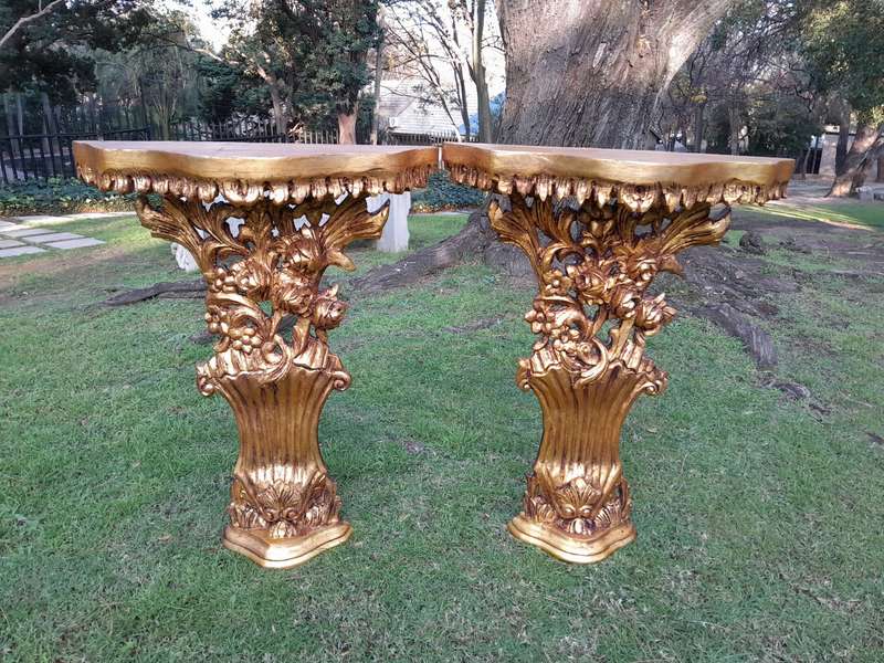 A Pair of Large French Style Carved and Gilded Wall Sconces Or Console Tables
