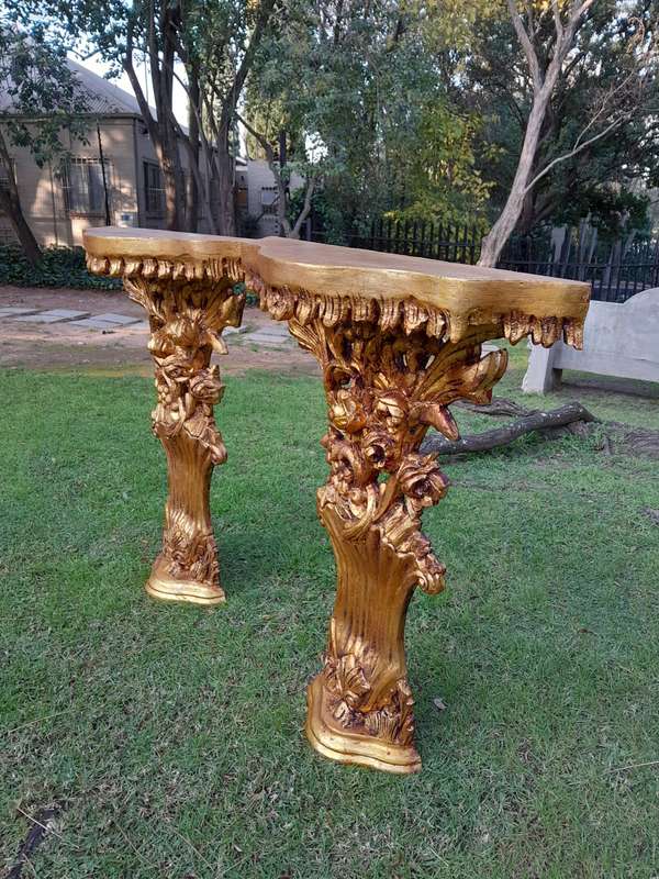 A Pair of Large French Style Carved and Gilded Wall Sconces Or Console Tables
