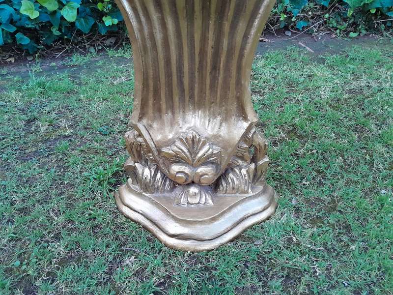 A Pair of Large French Style Carved and Gilded Wall Sconces Or Console Tables with Cream Marble Tops