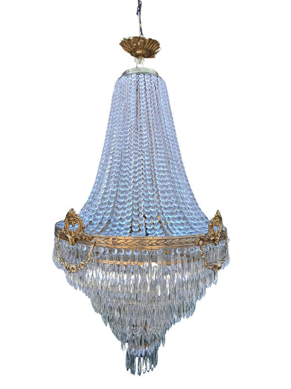 A French Empire Style Brass & Crystal Chandelier