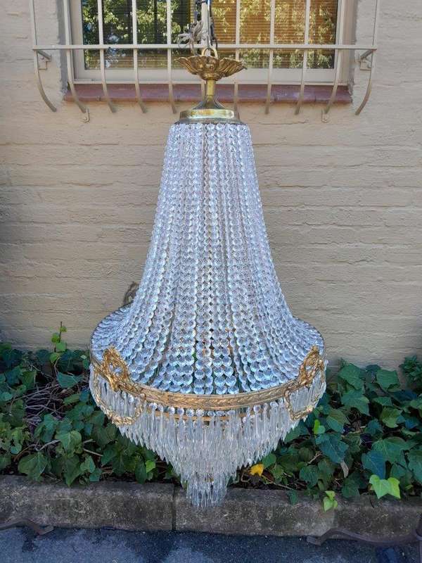 A French Empire Style Brass & Crystal Chandelier