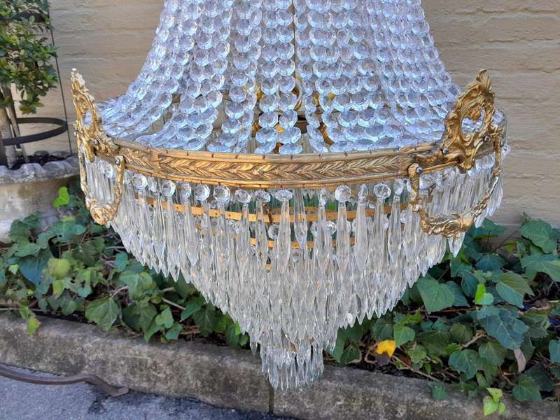 A French Empire Style Brass & Crystal Chandelier