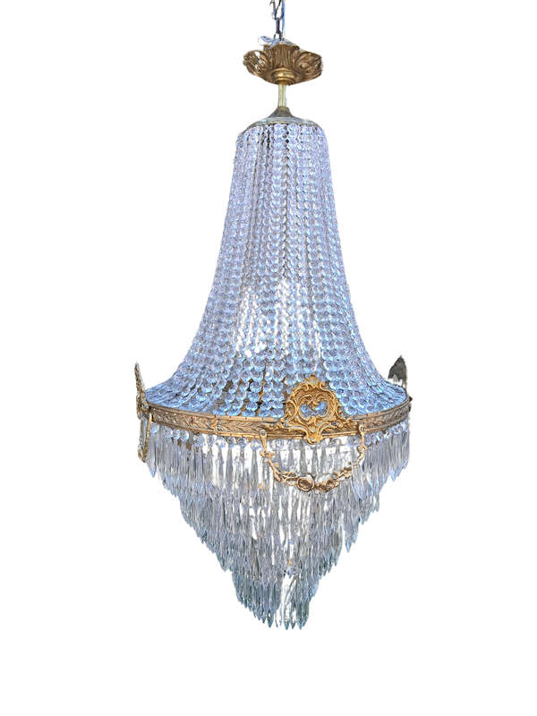 A French Empire Style Brass & Crystal Chandelier