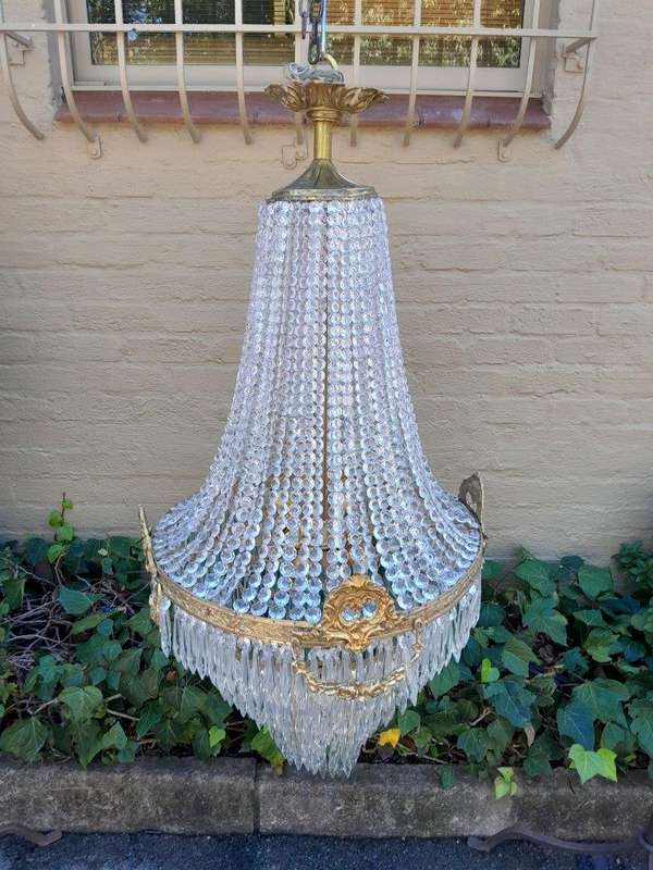 A French Empire Style Brass & Crystal Chandelier