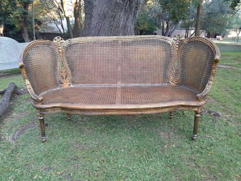 A French Louis XVI Style Carved and Giltwood Rattan Settee