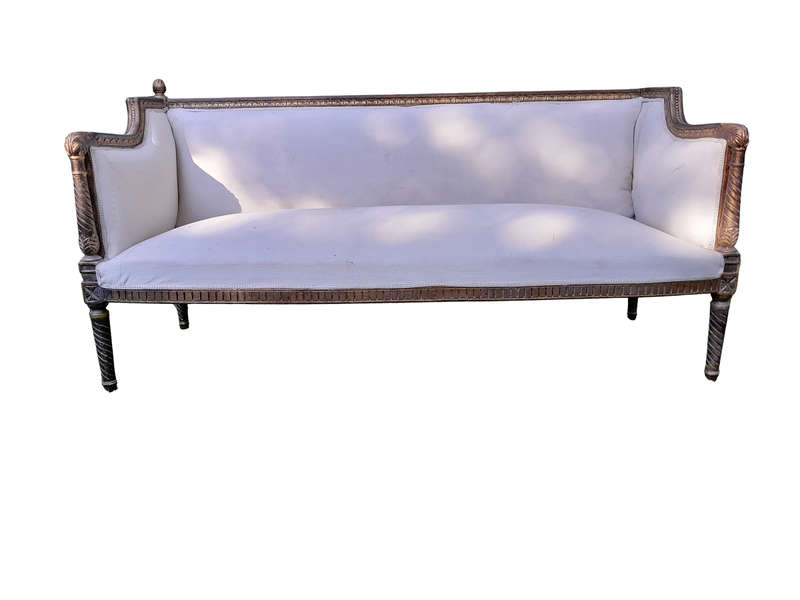 A French Louis XVI Style Large Carved Giltwood Settee