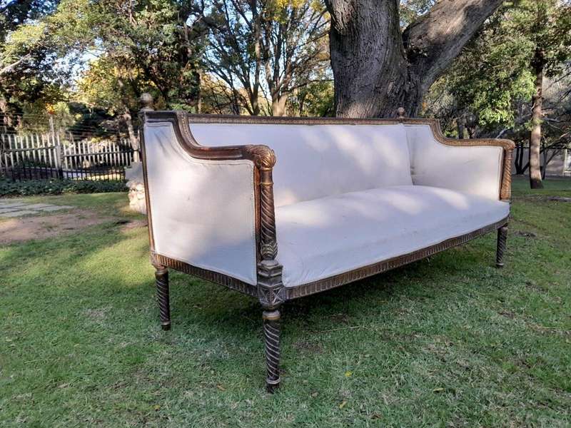 A French Louis XVI Style Large Carved Giltwood Settee