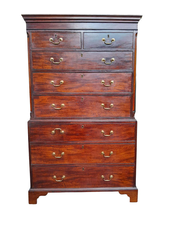An 18th Century Georgian Mahogany Chest on Chest With Brass Handles