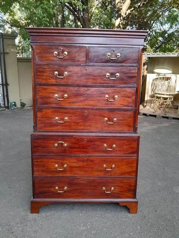 An 18th Century Georgian Mahogany Chest on Chest With Brass Handles
