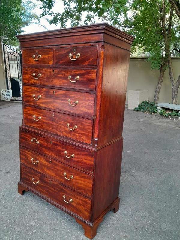 An 18th Century Georgian Mahogany Chest on Chest With Brass Handles