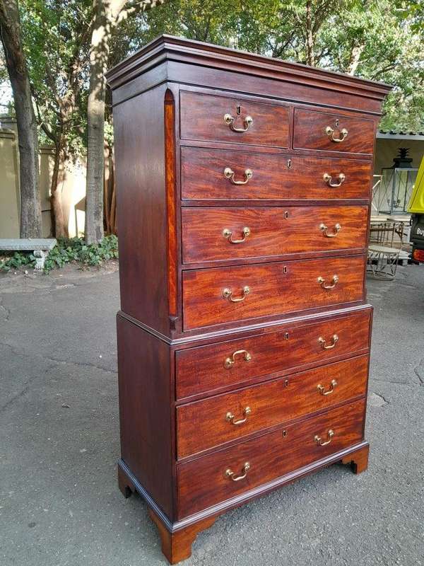 An 18th Century Georgian Mahogany Chest on Chest With Brass Handles