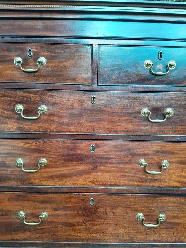 An 18th Century Georgian Mahogany Chest on Chest With Brass Handles
