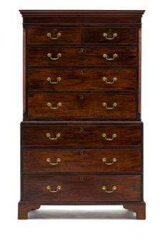 An 18th Century Georgian Mahogany Chest on Chest With Brass Handles