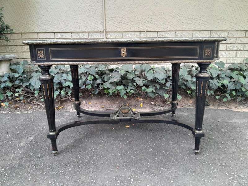 A Mid 19th Century Napoleon Boulle Ebonised Table  /  Desk with Drawer