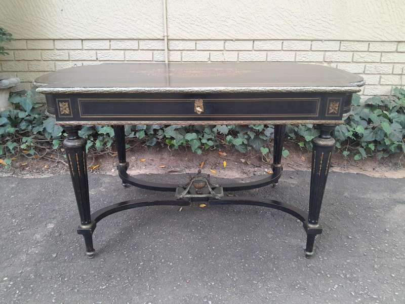 A Mid 19th Century Napoleon Boulle Ebonised Table  /  Desk with Drawer