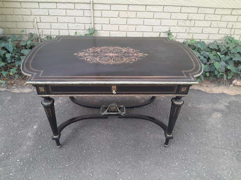 A Mid 19th Century Napoleon Boulle Ebonised Table  /  Desk with Drawer