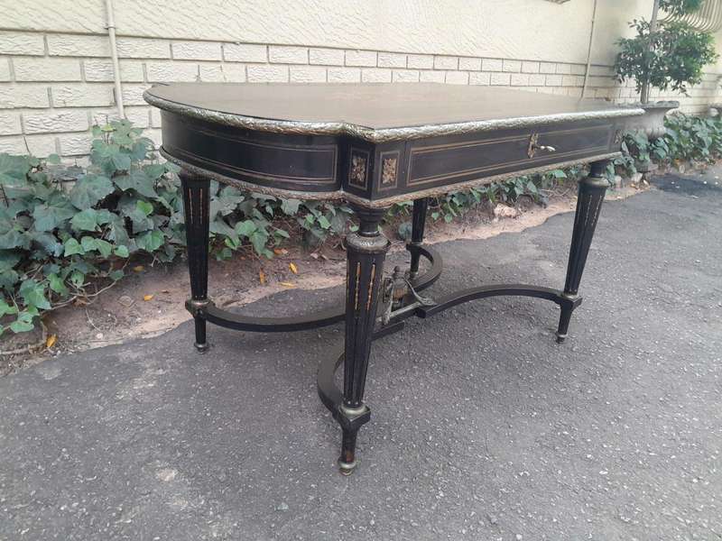A Mid 19th Century Napoleon Boulle Ebonised Table  /  Desk with Drawer