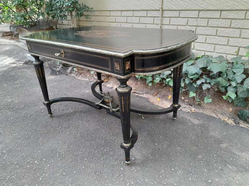 A Mid 19th Century Napoleon Boulle Ebonised Table  /  Desk with Drawer