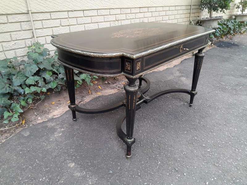 A Mid 19th Century Napoleon Boulle Ebonised Table  /  Desk with Drawer
