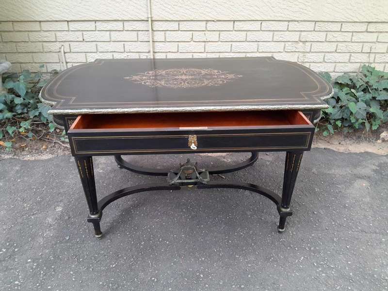 A Mid 19th Century Napoleon Boulle Ebonised Table  /  Desk with Drawer
