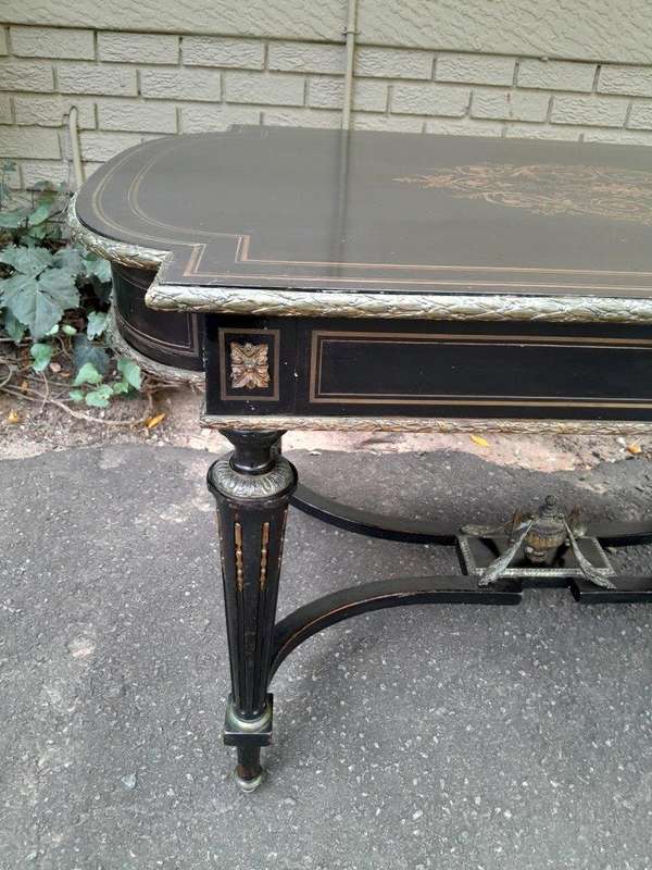 A Mid 19th Century Napoleon Boulle Ebonised Table  /  Desk with Drawer