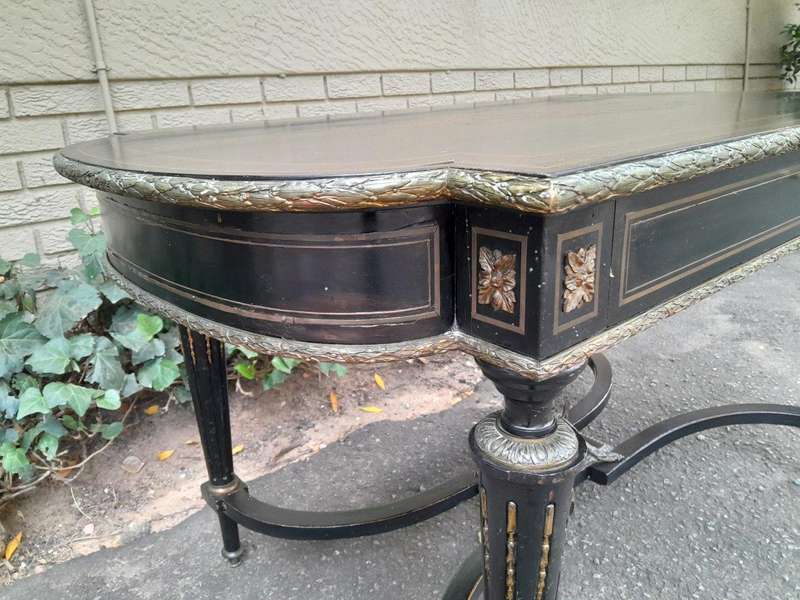 A Mid 19th Century Napoleon Boulle Ebonised Table  /  Desk with Drawer