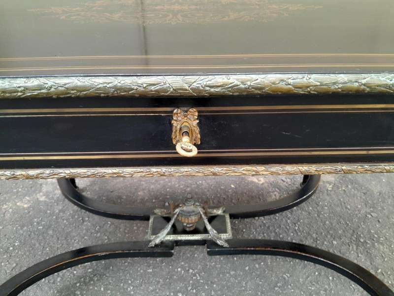 A Mid 19th Century Napoleon Boulle Ebonised Table  /  Desk with Drawer