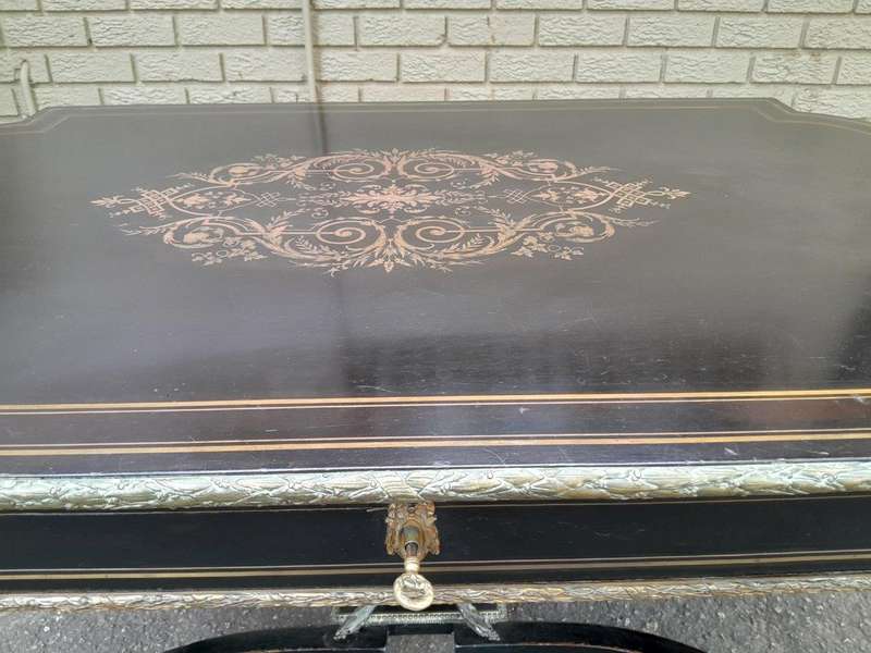 A Mid 19th Century Napoleon Boulle Ebonised Table  /  Desk with Drawer